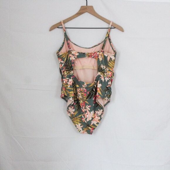 Kona Sol Women's Tropical Floral Print Shirred One Piece Swimsuit Large - Picture 5 of 8